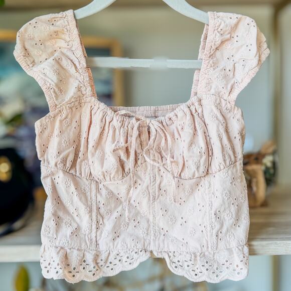 Hollister, Baby Doll Coquette Eyelet Corset Top, Pale Pink, Size XXS - Picture 1 of 10